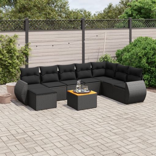 9-dijelni set vrtnih sofa s jastucima crni od poliratana