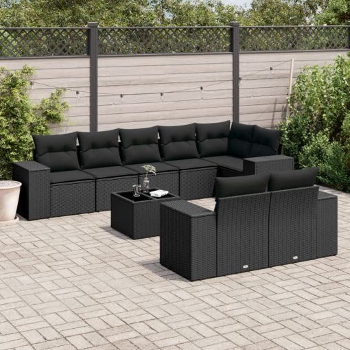 9-dijelni set vrtnih sofa s jastucima crni od poliratana