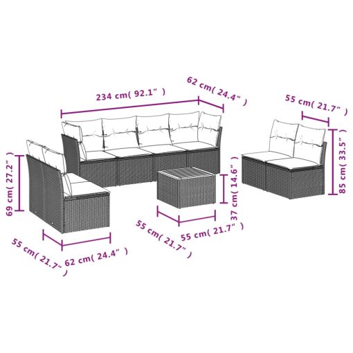 9-dijelni set vrtnih sofa s jastucima crni od poliratana