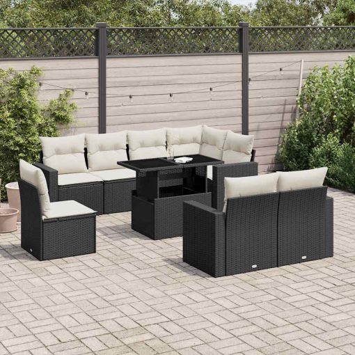 9-dijelni set vrtnih sofa s jastucima crni od poliratana