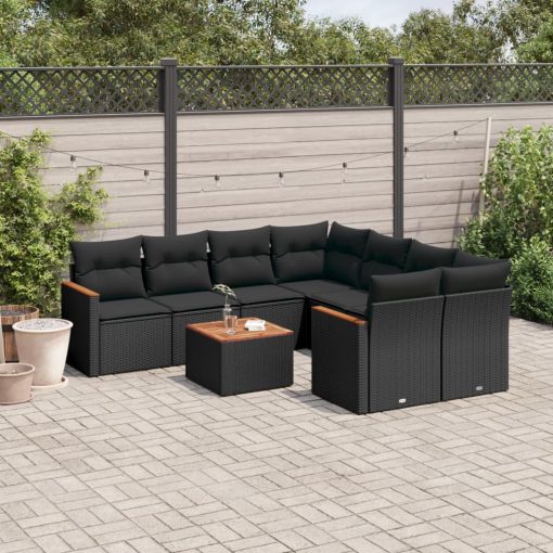 9-dijelni set vrtnih sofa s jastucima crni od poliratana