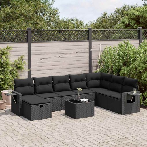 9-dijelni set vrtnih sofa s jastucima crni od poliratana