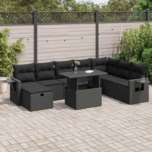9-dijelni set vrtnih sofa s jastucima crni od poliratana