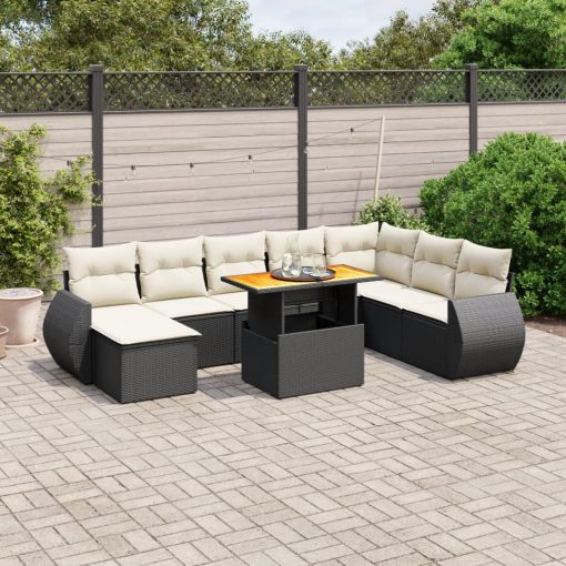 9-dijelni set vrtnih sofa s jastucima crni od poliratana
