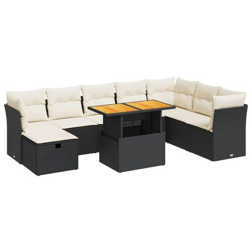 9-dijelni set vrtnih sofa s jastucima crni od poliratana bagrem