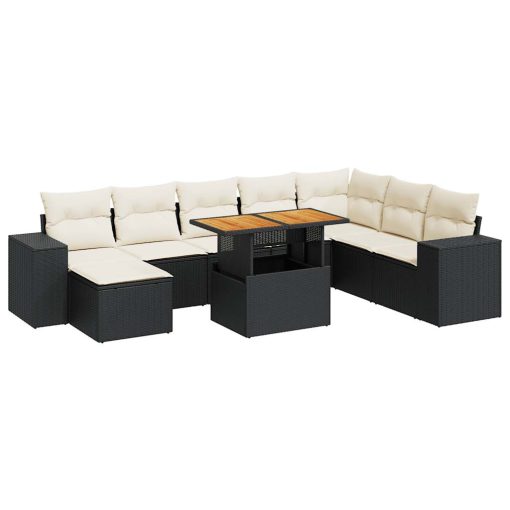 9-dijelni set vrtnih sofa s jastucima crni od poliratana bagrem
