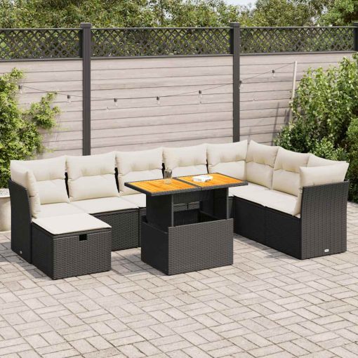 9-dijelni set vrtnih sofa s jastucima crni od poliratana bagrem