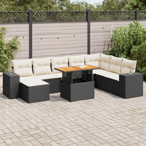 9-dijelni set vrtnih sofa s jastucima crni od poliratana bagrem