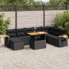 9-dijelni set vrtnih sofa s jastucima crni od poliratana bagrem