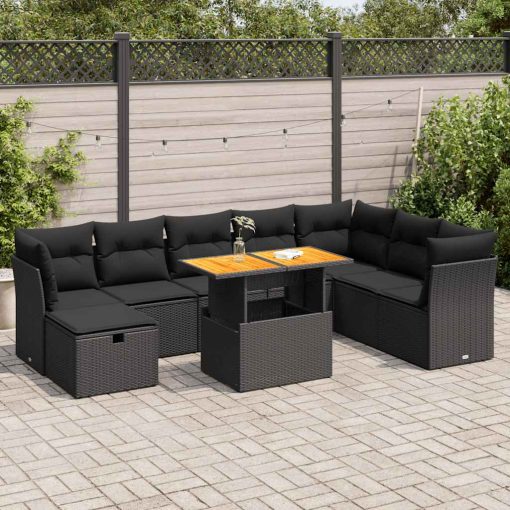 9-dijelni set vrtnih sofa s jastucima crni od poliratana bagrem