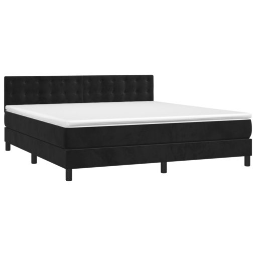 Krevet box spring s madracem LED crni 160x200 cm baršun