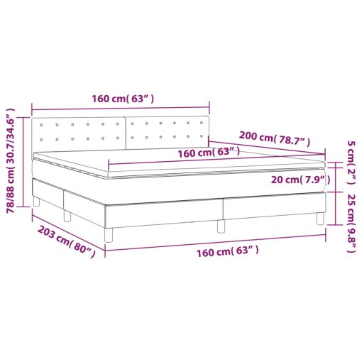 Krevet box spring s madracem LED crni 160x200 cm baršun