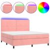 Krevet box spring s madracem LED ružičasti 160x200cm baršunasti