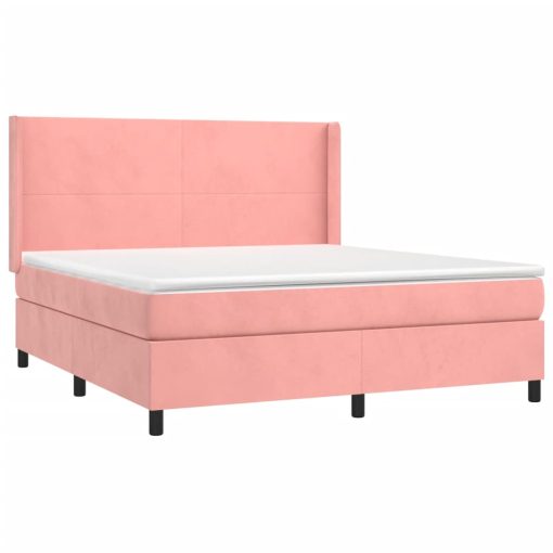 Krevet box spring s madracem LED ružičasti 160x200cm baršunasti