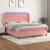 Krevet box spring s madracem LED ružičasti 160x200cm baršunasti