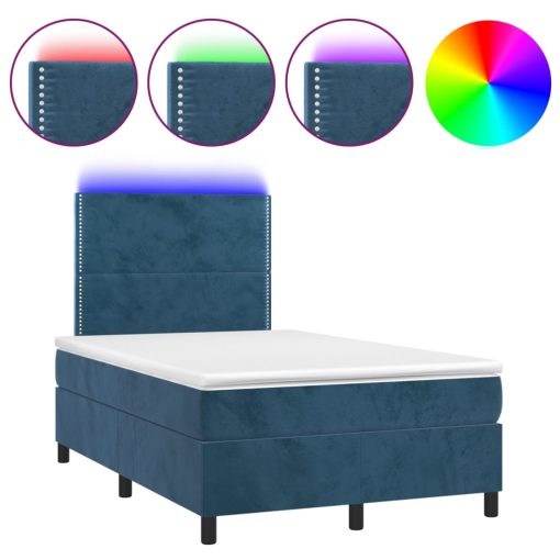 Krevet box spring s madracem LED tamnoplavi 120x200 cm baršun