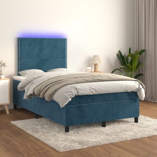 Krevet box spring s madracem LED tamnoplavi 120x200 cm baršun