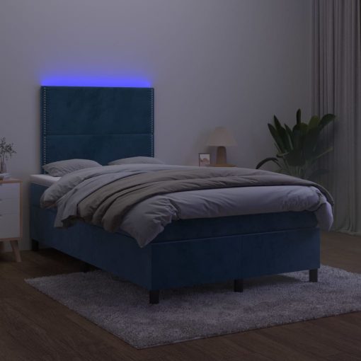 Krevet box spring s madracem LED tamnoplavi 120x200 cm baršun