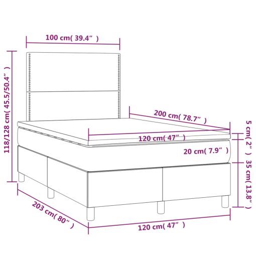 Krevet box spring s madracem LED tamnoplavi 120x200 cm baršun