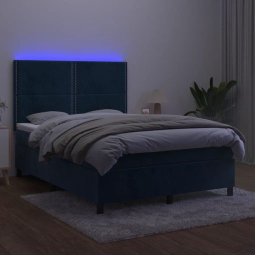 Krevet box spring s madracem LED tamnoplavi 140x200 cm baršun