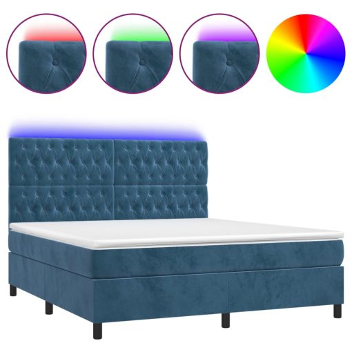Krevet box spring s madracem LED tamnoplavi 160x200 cm baršun