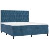 Krevet box spring s madracem LED tamnoplavi 160x200 cm baršun