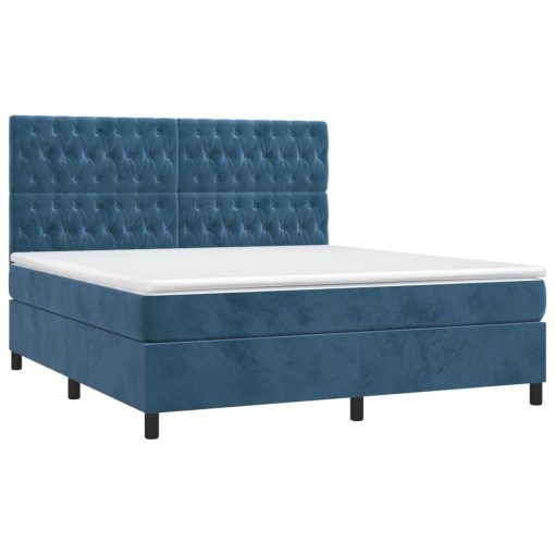 Krevet box spring s madracem LED tamnoplavi 160x200 cm baršun