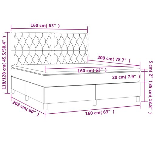 Krevet box spring s madracem LED tamnoplavi 160x200 cm baršun