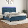 Krevet box spring s madracem LED tamnoplavi 160x200 cm baršun