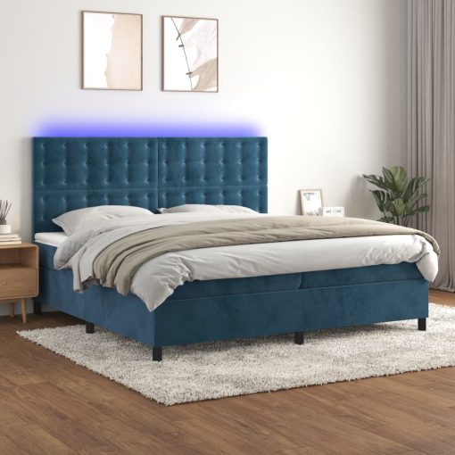 Krevet box spring s madracem LED tamnoplavi 200x200 cm baršun