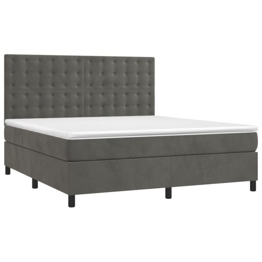 Krevet box spring s madracem LED tamnosivi 160x200 cm baršun
