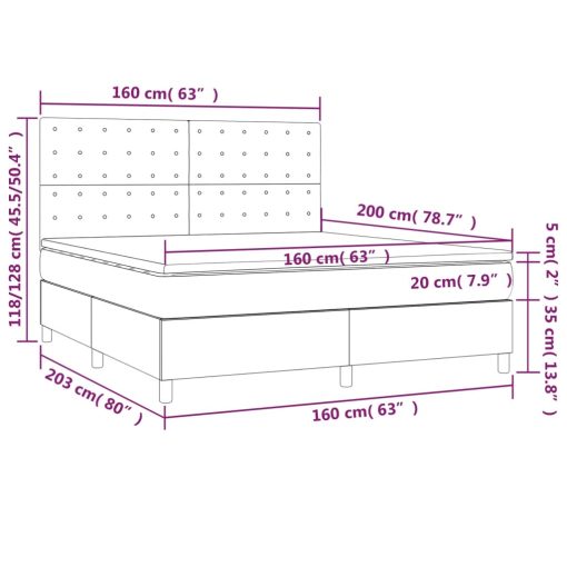 Krevet box spring s madracem LED tamnosivi 160x200 cm baršun