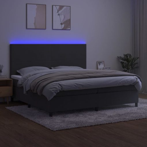 Krevet box spring s madracem LED tamnosivi 200x200 cm baršun