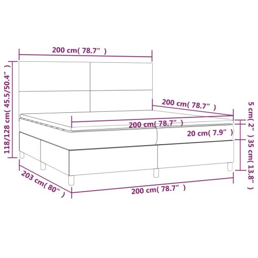 Krevet box spring s madracem LED tamnosivi 200x200 cm baršun