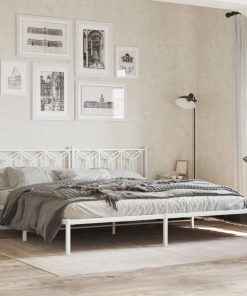 Metalni okvir za krevet s uzglavljem bijeli 200x200 cm