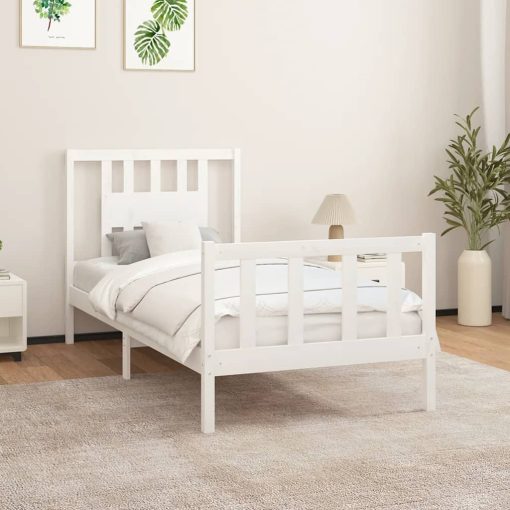 Okvir kreveta s uzglavljem bijeli 90x200 cm od masivne borovine