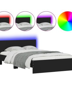 Okvir kreveta s uzglavljem i LED crni 120 x 200 cm