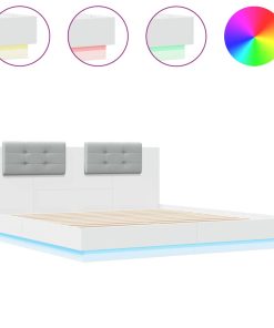 Okvir kreveta s uzglavljem i LED svjetlima bijeli 200 x 200 cm