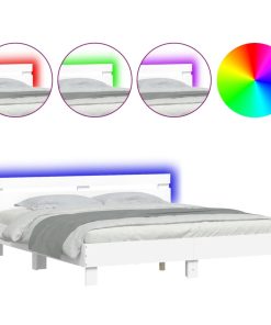 Okvir kreveta s uzglavljem i LED svjetlima bijeli 200 x 200 cm
