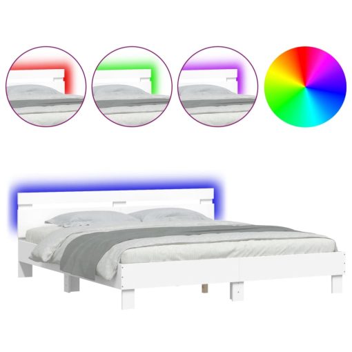 Okvir kreveta s uzglavljem i LED svjetlima bijeli 200 x 200 cm
