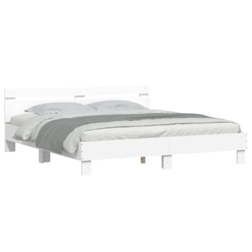 Okvir kreveta s uzglavljem i LED svjetlima bijeli 200 x 200 cm