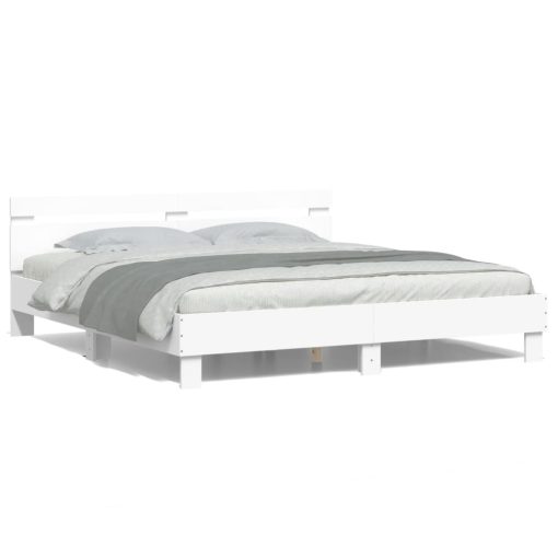 Okvir kreveta s uzglavljem i LED svjetlima bijeli 200 x 200 cm