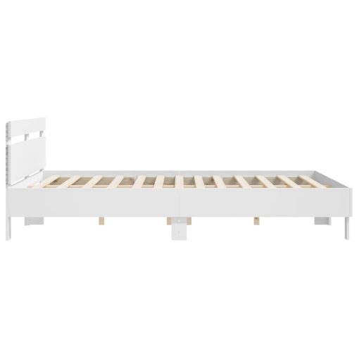 Okvir kreveta s uzglavljem i LED svjetlima bijeli 200 x 200 cm