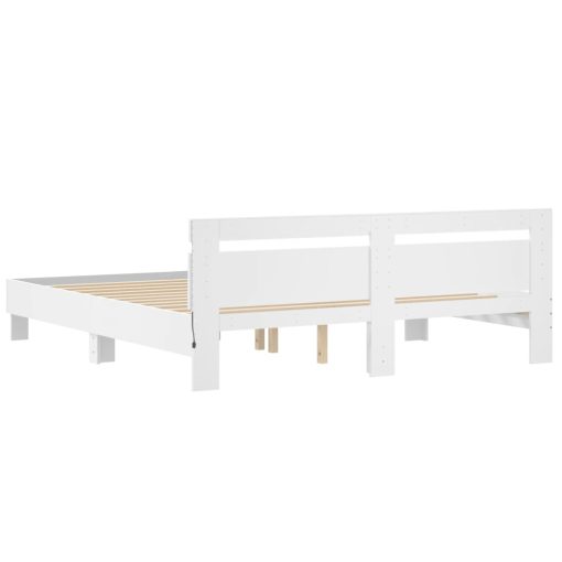 Okvir kreveta s uzglavljem i LED svjetlima bijeli 200 x 200 cm