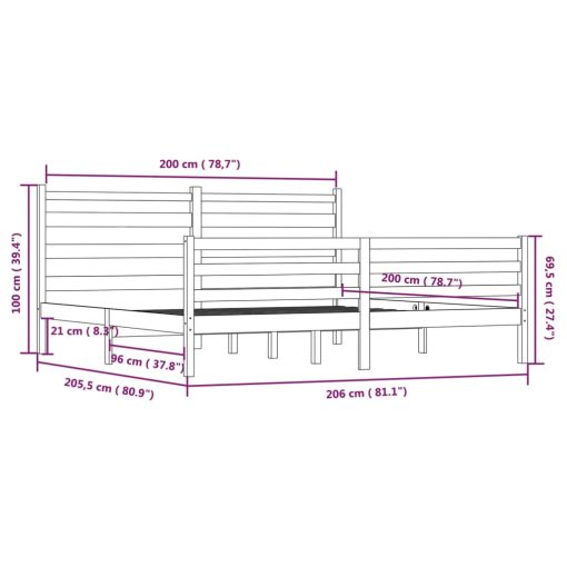 Okvir za krevet od masivne borovine 200 x 200 cm sivi