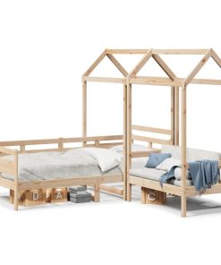 Set dnevnog kreveta i klupe s krovom 90x200 cm borovina