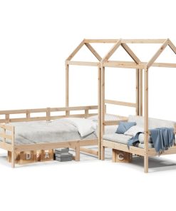 Set dnevnog kreveta i klupe s krovom 90x200 cm borovina