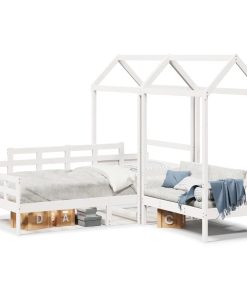 Set dnevnog kreveta i klupe s krovom bijeli 90x200 cm borovina
