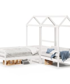 Set dnevnog kreveta i klupe s krovom bijeli 90x200 cm borovina