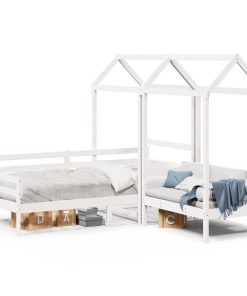 Set dnevnog kreveta i klupe s krovom bijeli 90x200 cm borovina